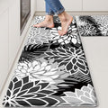 Kitchen Mats for Floor 2PCS Cushioned Anti Fatigue Kitchen Mats Waterproof Non Slip Kitchen Mat Rug Set Comfort Foam Standing Mat for Sink, Laundry, Office, Black White