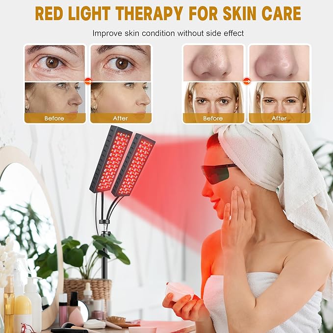 Red Light Therapy for Body, 55W Dual-Headed Infrared Light Therapy Lamp Device with Stand for Face 660nm Red Light & 850nm Near Infrared Light for Skin Joint Care, FSA or HSA Eligible