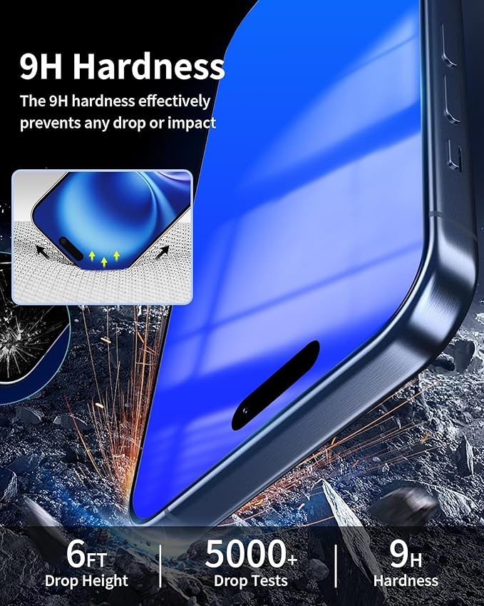 2 Pack Privacy Screen Protector for iPhone 16 Plus Tempered Glass 25 Degree Anti-Spy 16Plus Gradient Colorful Anti Bluelight Easy Installation Frame Full Coverage Case Friendly (6.7 inch Blue)