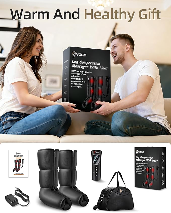 YINGGG Leg Compression Massager with Heat, Foot & Calf Massager Boots for Circulation and Pain Relief, Professional Sequential Compression Boots with 6 Modes, 6 Intensities, 3 Heat-M
