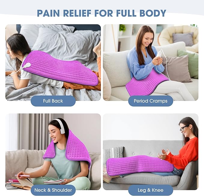 FluffyWarmth Electric Heating Pad for Back, Extra Large 17''x 33'' XXXL for Full Body,Menstrual Period Cramps,Neck Shoulder Back Pain Relief, 6 Heat Settings 4 Timers Heating Pad, Gifts for Women Men
