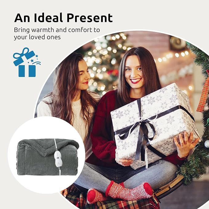 Drewin Heated Weighted Blanket, Sherpa Fleece Electric Throw Blanket 15 lbs for Adult, Fast Heating, Weighted Blankets Twin Size with 4 Heating Levels 2 Hours Timer Auto Off, 48 x 72 inches, Grey