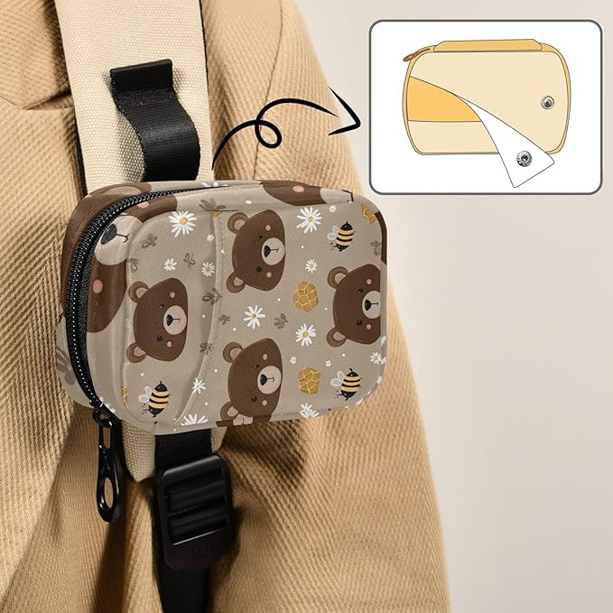 Brown Bear Bees Honey Travel Pill Organizer Case Box Container Weekly Portable Vitamin Medicine Holder Storage Bag with Zipper Removable