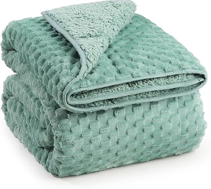 Super Fuzzy Soft Fleece Sherpa Weighted Blanket 15 lbs for Adults, 3D Imitation Turtle Shell Luxury Weighted Throw for Better Sleep, Dual Sided Cozy Heavy Blankets for Couch Bed, Sage Green, 60" x 80"