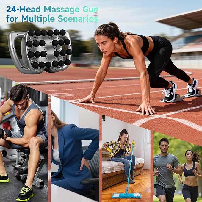 24-Head Massage Gun Set, With 99 Levels & 9 Modes, Massage Gun Deep Tissue, Legs, Waist, Neck and Back Massager for Muscle Pain Relieve, Quiet & Powerful Full Body Massager for Muscle Recovery (Gray)