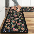 Anti Fatigue Boho Kitchen Rugs Set of 2, Floral Kitchen Mats for Floor, Farmhouse Kitchen Decor, Anti-Slip and Anti-Fatigue Foam Standing Mat,17x30 inch Sink Mat+17x48 inch Runner Rug Black
