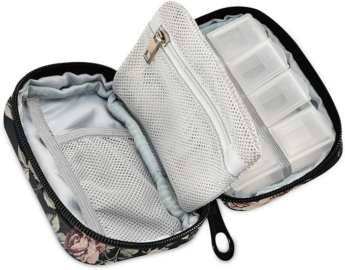 Travel Pill Case Florals Flower Plants Weekly Small Pill Box 7 Day Pill Box Pill Organizer Bag