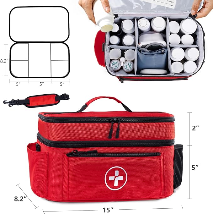 BAGSFY Travel Medicine Bag Organizer, Medical Bag Empty, Pill Bottle Organizer for Home, Large Medication Storage, Travel Carrying Case First Aid Kit Bags Empty, Emergency Kit.