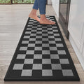 Kitchen Runner Rugs Non Slip Washable, Super Absorbent Kitchen Mats for Floor, Linen-Look Woven Sink Mat Standing Mat, Easy Clean, Black Gray Checkered 17"x59"