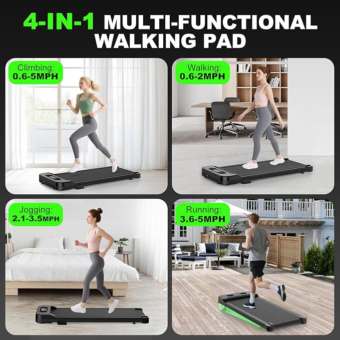 2 in 1 Walking Pad with Handle Bars, 8% Incline Foldable Treadmills for Home Office Ultra Quiet <40dB, 3.5 HP Portable Walking Jogging Running Machine with LED Display & Remote, 320+LB Capacity