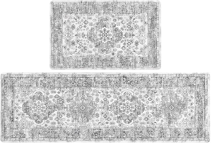 Pauwer Anti Fatigue Kitchen Mat Set of 2 Non Slip Kitchen Mats for Floor Cushioned Kitchen Rugs Comfort Standing Mat Farmhouse Waterproof PVC Foam Kitchen Floor Mat Runner