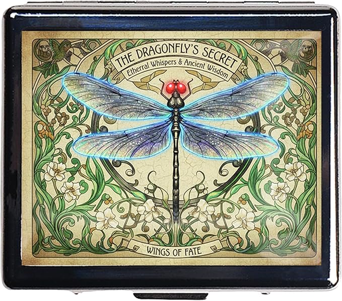 Silver Vintage Pill Box 7 Day Metal Pill Box with Mirror and 8 Compartments Cute Travel Pill Organizer for Purse (Dragonfly)