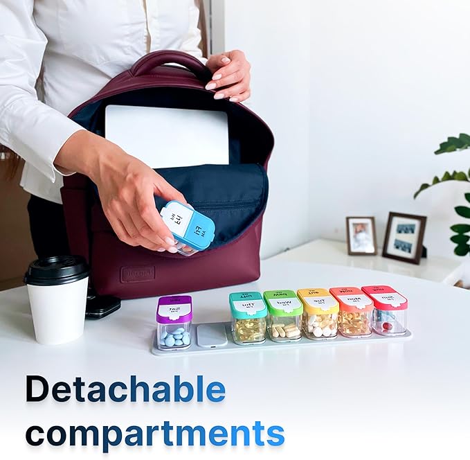 Extra Large Weekly Pill Organizer Set - 2 XL Vitamin Holders with 7 Detachable AM PM Compartments - Reliable Medicine Dispenser for Home and Travel, Big Supplement Container, Rainbow & Green/White