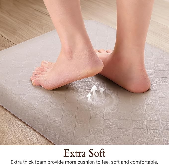 HappyTrends Kitchen Floor Mat - 4/5 Inch Thick Anti-Fatigue Kitchen Rug,Waterproof Non-Slip Kitchen Mats and Rugs Heavy Duty Ergonomic Comfort Rug for Kitchen,Office,Sink,Laundry,(22"x36", Khaki)