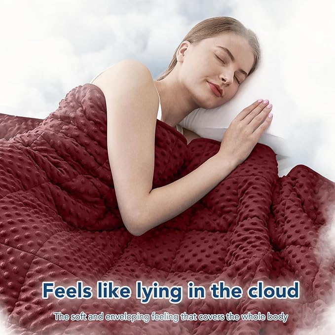 Topcee Weighted Blanket for Adults (15lbs 48"x72"), Minky Dots Heavy Blanket for Woman, Man Sleeping, Soft, Cozy and Cooling Weighted Throw Blankets, Machine Washable, Burgundy