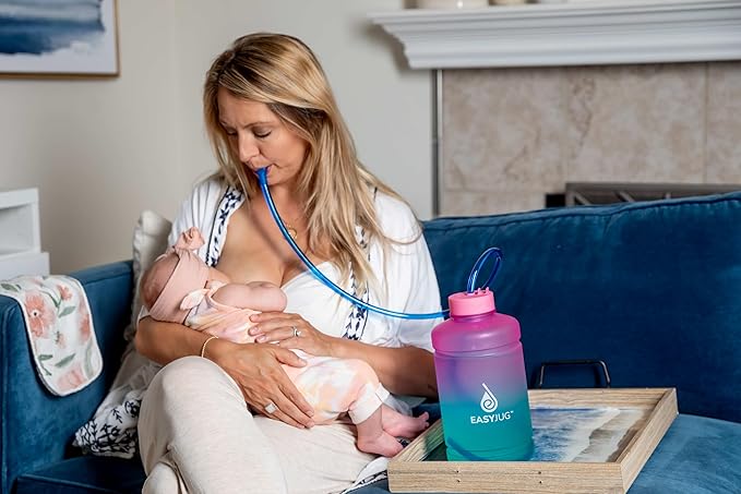 Hands-Free Water Bottle with 47" Long Straw - 2.2L BPA-Free Water Jug for Pregnant, Breastfeeding & Postpartum.