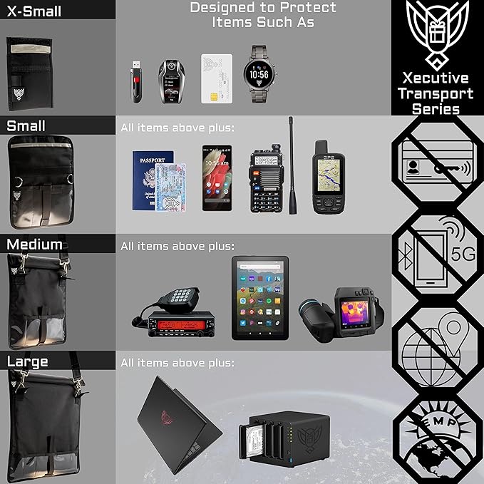 Xtreme Sight Line ~ Faraday Bag for Tablets and Other Medium Size Electronics ~ Data Security for Executive Travel ~ Shoulder Strap Included ~ Tracking/Hacking Defense