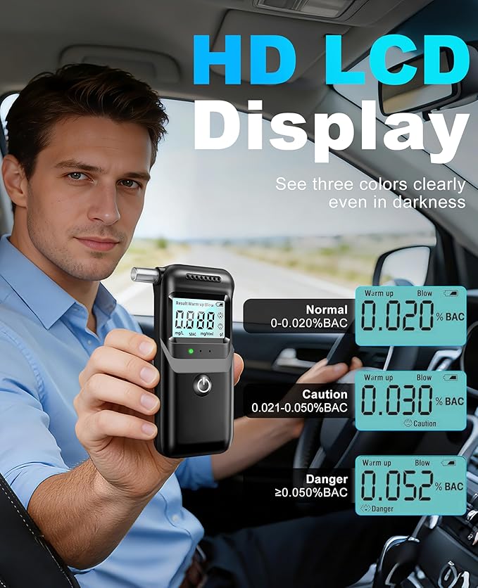 Breathalyzer, 2026 Breathalyzers for Alcohol with LCD Digital Display Personal Portable Alcohol Breathalyzer Tester with 5 Mouthpieces for Home and Party Use