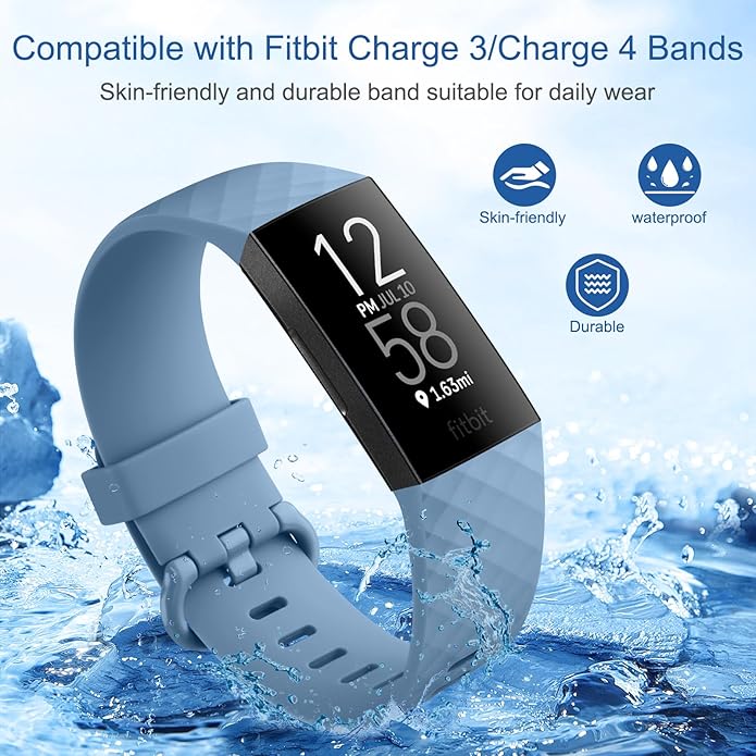 Vancle Bands for Fitbit Charge 4 Bands/Fitbit Charge 3 Bands Women Men[4 PACK], Classic Soft Replacement Sport Straps Wristbands for Fitbit Charge 4 / Charge 3 Fitness & Health Tracker