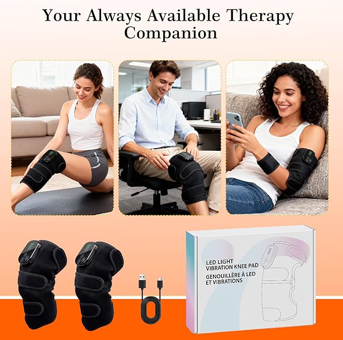 2PCS Knee Massager with Heat and Red Light Therapy, 660nm&850nm Red Light Therapy Heated Device for Knee Elbow Shoulder, Pain Relief Knee Brace for Women Grandma & Grandpa