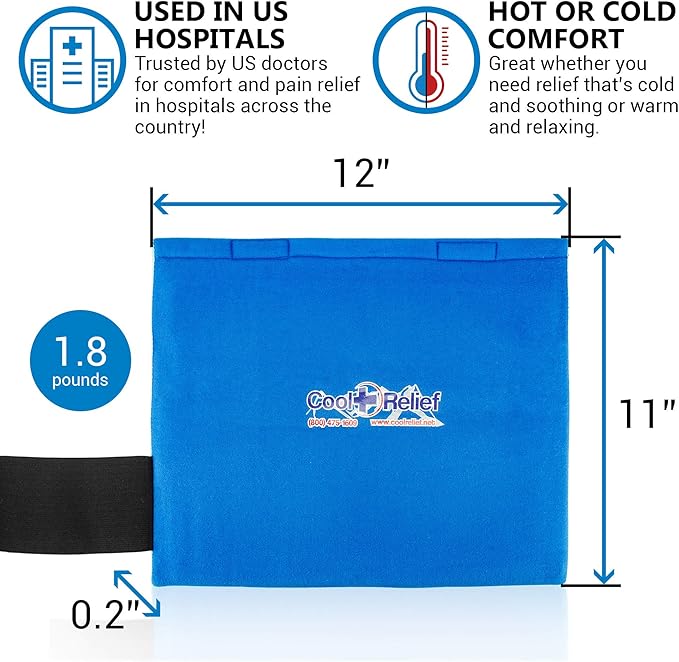 CoolRelief FlexGel - Versatile Gel Ice Pack Wrap for Knee, Shoulder, and Hip - Medical Grade Reusable - Advanced Cold Therapy (11" x 12" - Single Pack)