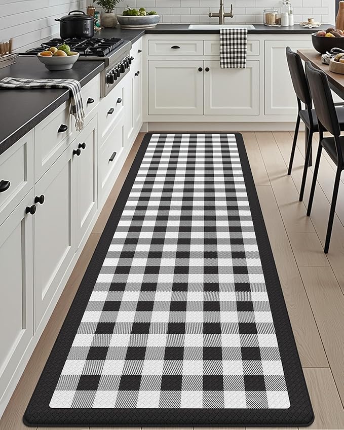 DEXI Kitchen Mats Cushioned Anti Fatigue, 23x86 Floor Padded Runner Rug Non Slip, Waterproof Standing Comfort Memory Foam for Front Sink Laundry, Black