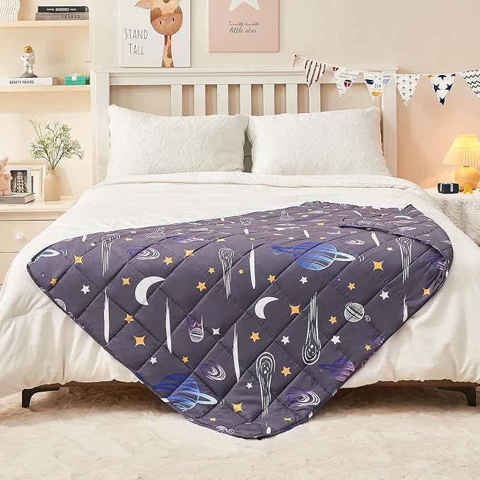 yescool Star Weighted Blanket 3 Pounds Cooling Weighted Lap Blanket, Galaxy Moon Heavy Blanket for Sleeping, Weighted Throw Blanket Gifts for 20-40lbs, 36"x48"