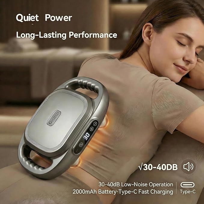 Goemeri 18-Head Massage Gun Set – Deep Tissue Percussion Massager with 9 Smart Modes & 30 Speed Levels, Quiet Handheld Muscle Massager for Back, Shoulder, Waist & Leg Relief, Ideal Gift