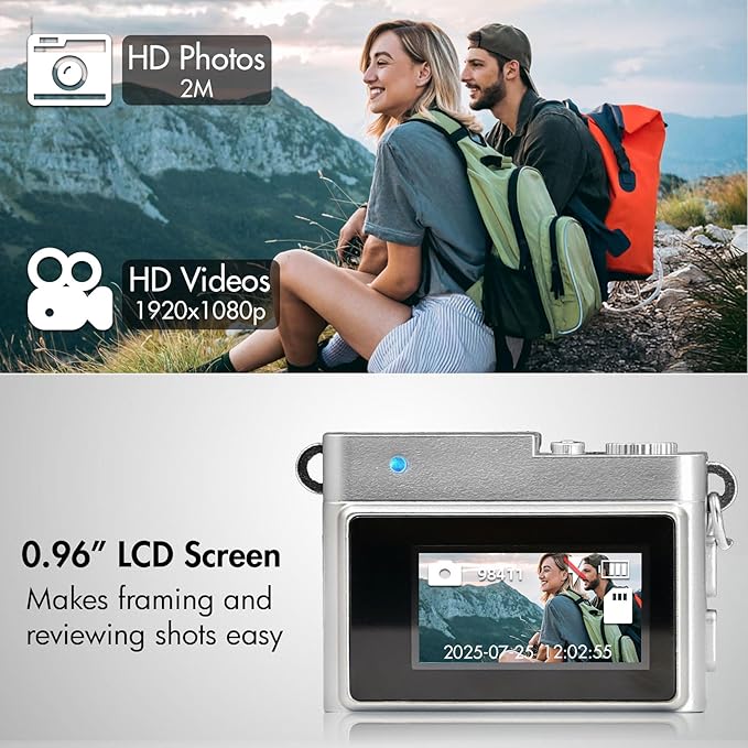 Mini Keychain Camera, Digital Camera, Tiny Vintage Retro Camera, 1080P Video Vlogging Camera,Micro Camcorder with 32 GB Card for Beginners Teens Adults Kids (Green)