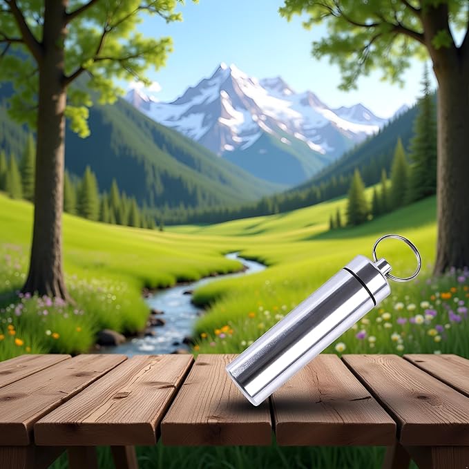 Silver Small Portable Pill Box Keychain, Aluminium Alloy Mini Pill Organizer Case Container for Purse,Waterproof Metal Pill Holder Medicine Bottle for Outdoor Camping Travel Medication Aids