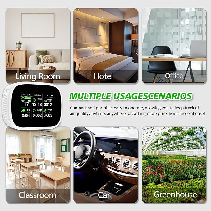 18-in-1 Smart Air Quality Monitor, WiFi Indoor Air Detector with Dual Chip, Real-Time Monitoring for AQI, CO2, PM2.5, PM1.0, PM10, TVOC, HCHO, Time, Temperature and Humidity with APP