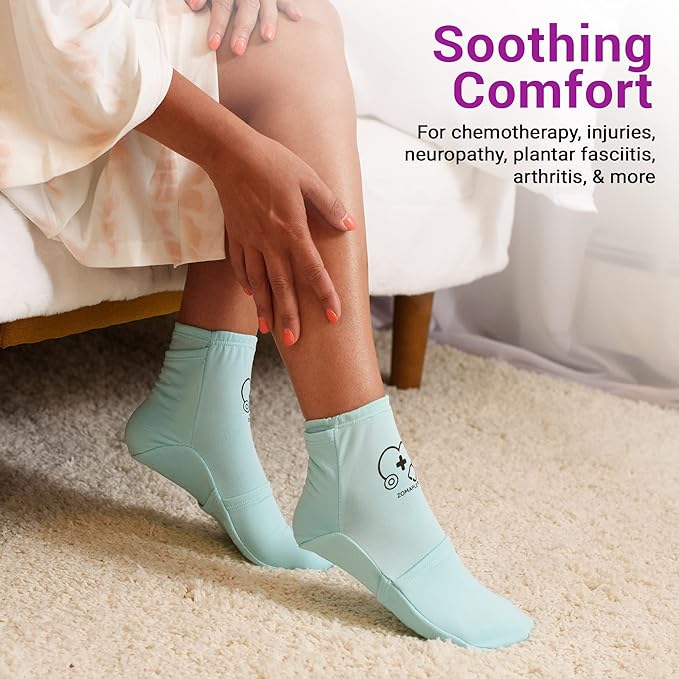 Zomaple Cold Therapy Socks for Feet with 2 Reusable Gel Ice Packs, Cooling Socks for Hot Feet & Swelling Relief, Adjustable Compression Ice Pack Wrap for Plantar Fasciitis, Neuropathy & Foot Pain