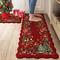 Collive Christmas Anti Fatigue Mats for Kitchen Floor, Xmas Tree Scalloped Kitchen Rugs Sets of 2 Waterproof Padded Floral Rug, Memory Foam Comfort Standing Mat Non Slip for Office, Sink, Laundry, Red