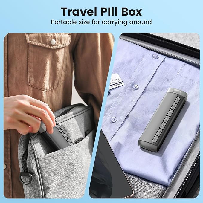 Daviky Metal Travel Pill Organizer, Premium Aluminum Pill Box 7 Day, Weekly Daily Pill Case, Stylish&Cute Pill Holder for Medicines, Supplements and Vitamins (Gray)