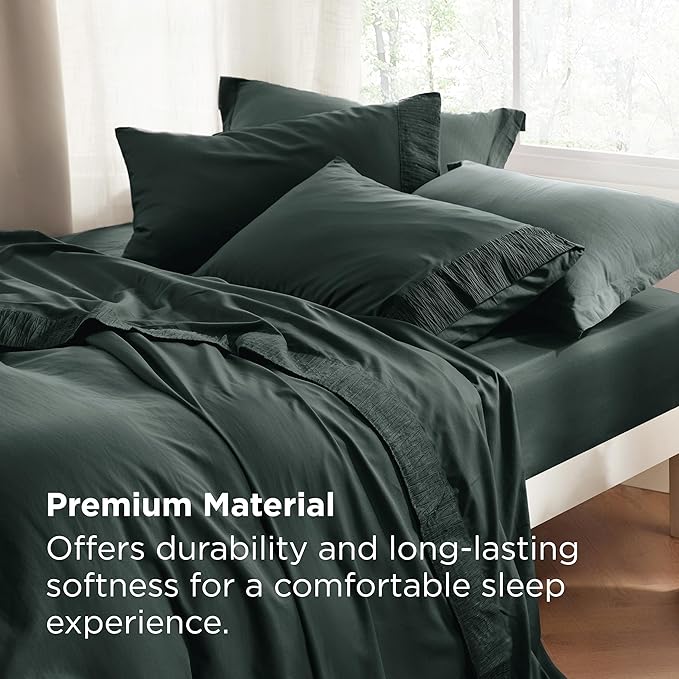 Bedsure Queen Sheet Set - 4 Pieces Soft Queen Size Sheets - Breathable & Cooling - Hotel Luxury - Easy Care Polyester Microfiber Bedding for Women, Men, Forest Green
