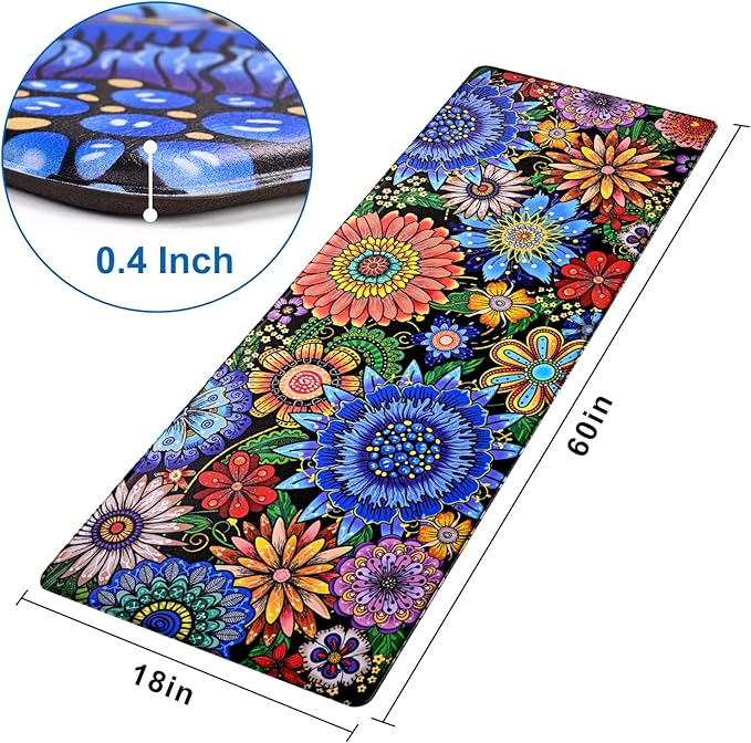 Likiyol Boho Kitchen Rugs, Boho Floral Anti Fatigue Kitchen Mat for Floor, Bohemian Flowers Non Slip Washable Kitchen Floor Mats, Comfort Standing Mat, 18'' x 48''
