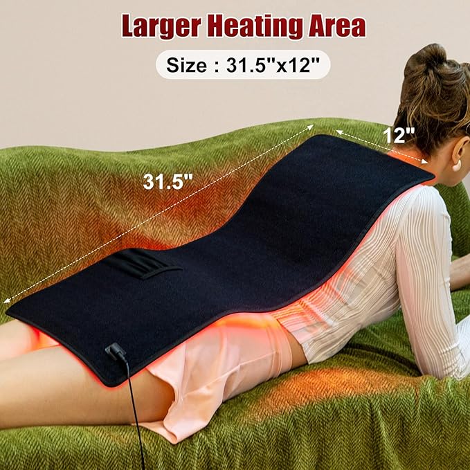 Red Light Therapy for Body, 31.5" x 12" Large Red Light Therapy Belt Pad for Back Belly Shoulder Muscle Pain Relief, Portable 660nm 850nm Home Heating Light Therapy Wrap Belt