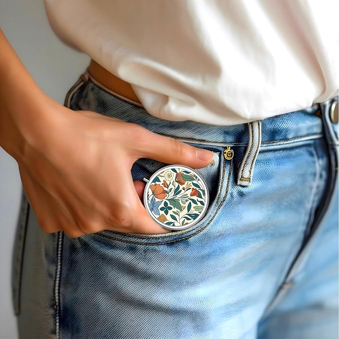 Pill Box-3 Compartment Small Pill Case for Purse & Pocket Mini Metal Pill Holder Travel Pill Container to Hold Supplements Vitamins BPA-Free (Floral Pattern)