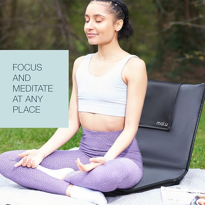 malu Portable Extra Large Padded Floor Chair w/Back Support – Japanese Meditation Cushion, Comfortable Folding Backrest, Removable Easy Wash Cover - Forest Green