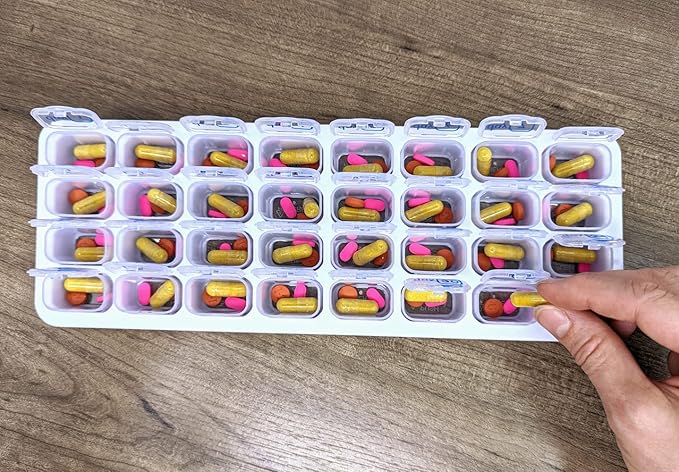 AM/PM Monthly Pill Organizer Tray with 31 Morning and Evening Daily Removable Pill Box Pods (Clear - AM/PM)
