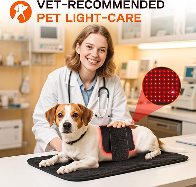 Red Light Therapy Belt for Dogs, Portable 16 × 8 in 660/850 nm 120-LED Pad, Wearable Infrared Device for Stiff Joints & Back Comfort, Flexible Wrap Straps