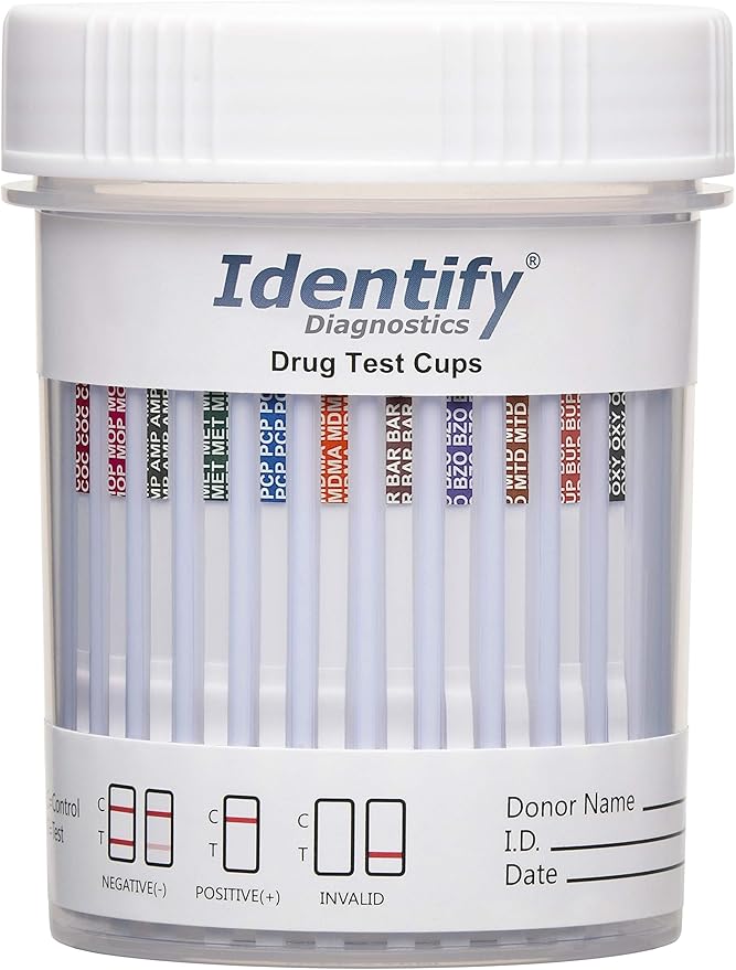 Identify Diagnostics Drug Test Cups | 125 Pack | 12 Panel CLIA Waived Instant Urine Marijuana Drug Test Kit for AMP,BAR,BUP,BZO,COC,MDMA,MET,MOP|OPI,MTD,OXY,PCP,THC
