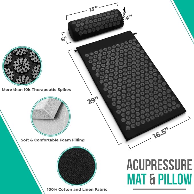 Sivan Health and Fitness Acupressure Mat and Pillow Set - Grounding Mat for Stress, Back & Neck Pain - Acupuncture Point Massage Mat for Muscle Relaxation, Sciatica, & Meditation - Includes Carry Bag