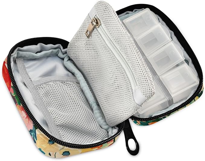 Colorful Poppy Festival01 Travel Pill Organizer Case Box Container Weekly Portable Vitamin Medicine Holder Storage Bag with Zipper Removable