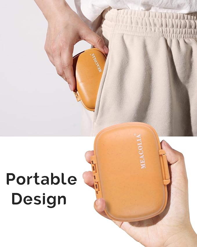 8 Compartments Travel Pill Organizer, Daily Pill Case Small Pill Box for Pocket Purse, Portable Pill Container Medicine Vitamin Organizer (Yellow)