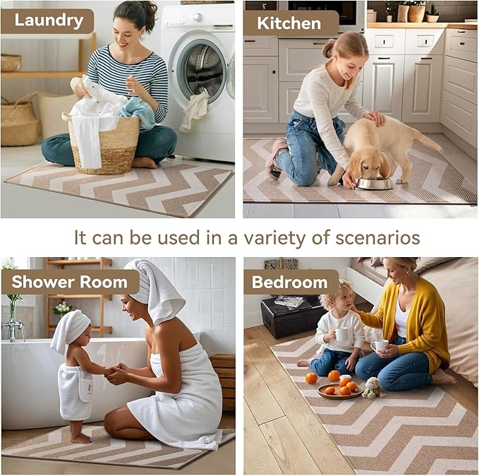Kitchen Runner Rugs Non Slip Washable, Super Absorbent Long Kitchen Mats for Floor, Linen-Look Woven Sink Mat Standing Floor Mat, Easy Clean, Brown 17"x59"