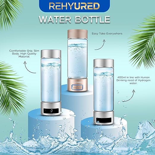 Hydrogen Water Bottle Generator - Hydrogen Water Bottle with Up to 6000ppb, 400ml Glass, Lightweight and Portable Design, Rechargeable USB/Battery/Electric Power, Gold/Silver (Silver)