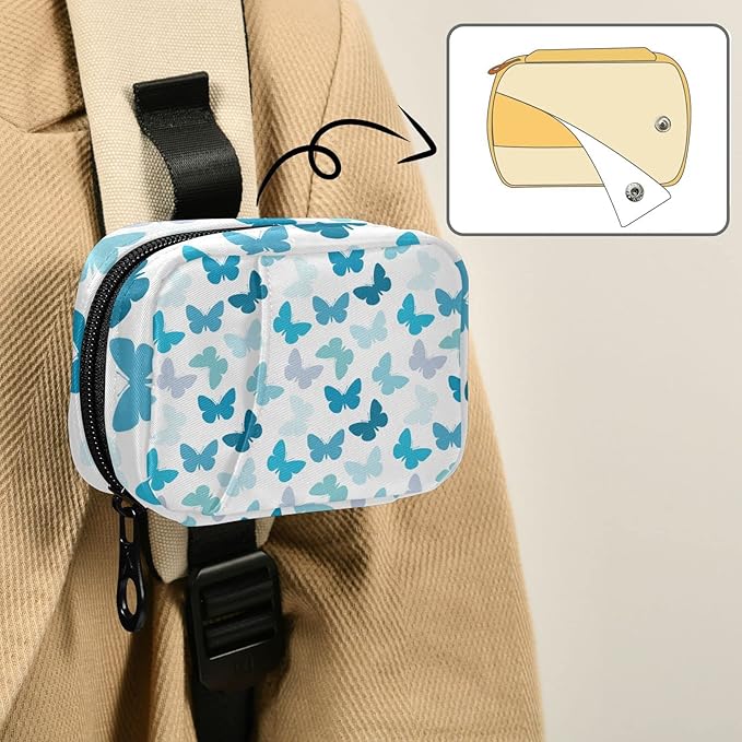 Butterfly Pill Box 7 Day Pill Case Travel Pill Organizer Bag with Zipper Portable Weekly Vitamin Medicine Supplement Holder Pouch Bag