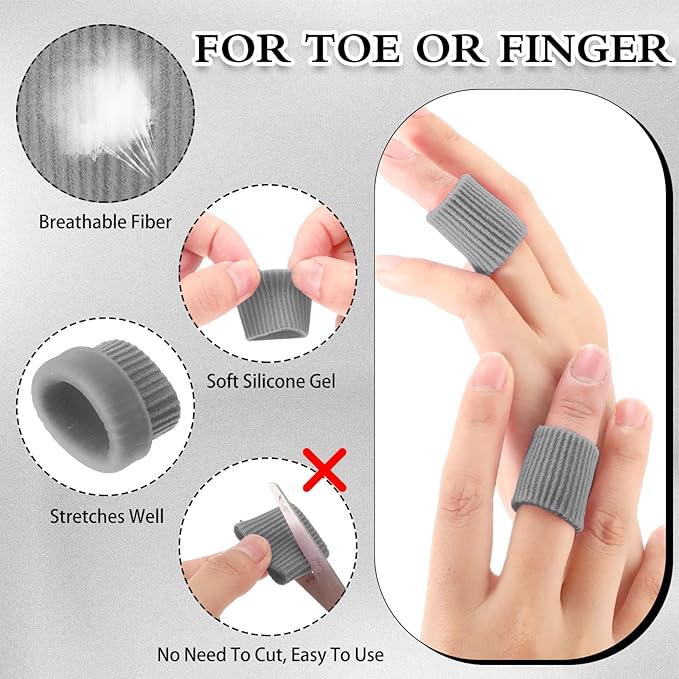 Blulu 24 Pieces Toe Tubes 0.98 Inches Cushion Tube Corn Pads for Toes Sleeves Soft Gel Protectors for Cushions Corns Blisters Calluses 3 Size(Gray,Assorted Sizes)