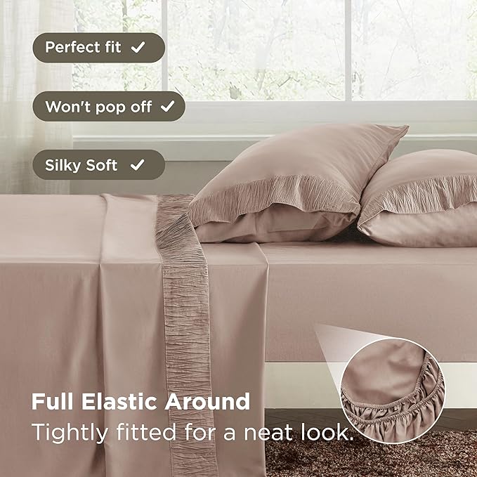 Bedsure Full Size Bed Sheets - 4 Pieces Soft Full Sheet Set - Breathable & Cooling - Hotel Luxury - Easy Care Polyester Microfiber Bedding for Women, Men, Khaki